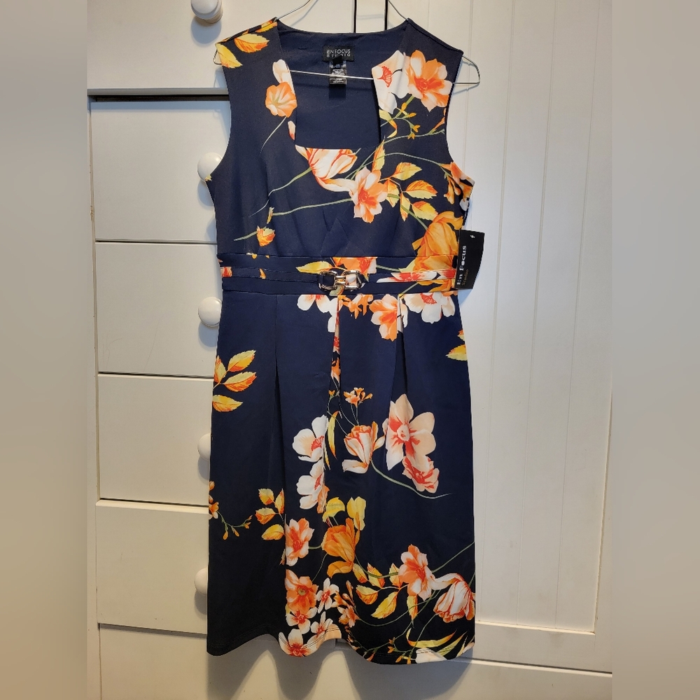 Enfocus Studio Women's Navy Blue Floral Sleevless Dress Size 8